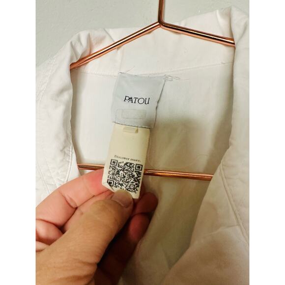 PATOU White Pleated Summer Tie Waist Button Down Top Shirt Dress Size EU 44 - Picture 13 of 15